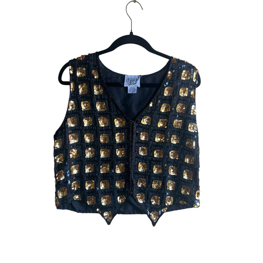 Sweet Sue Women's Vintage 80s Black Beaded Sequin Party Vest Size Small